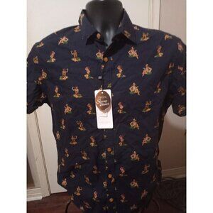 New Men's Zip Code Ricky Singh Short Sleeve Blue Button Up Shirt Small S All Ove
